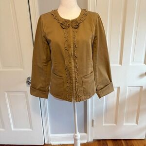 J Crew Womens Sz 6 Classic Twill Chino Blazer Beige Tan Ruffle Pocket Cotton
